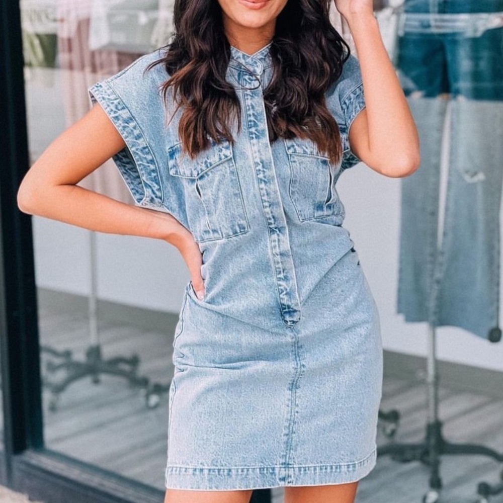 Emory Park Acid Wash Structured Denim Mini Dress